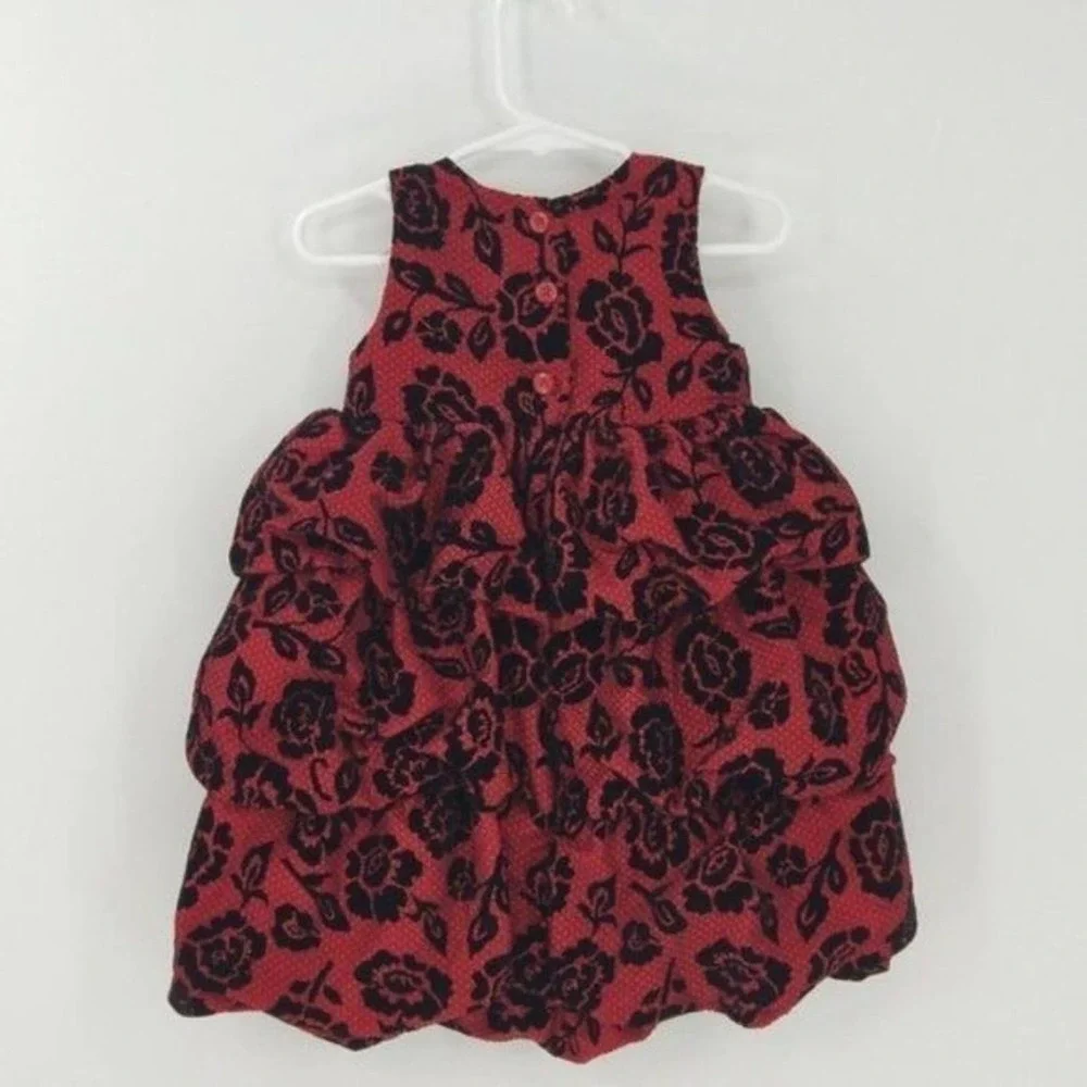 Penelope Mack Ruffle Tiered Velvet Floral Print Christmas Dress Size 2T